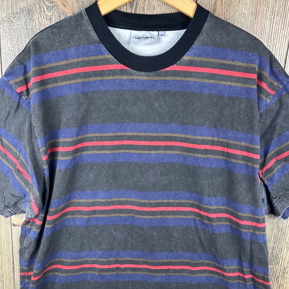Carhartt WIP Oregon T-Shirt Mens XL Striped Organic Cotton Short Sleeve Black - Picture 2 of 7